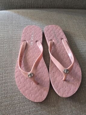 Coach Pale Pink Jelly Flip Flops with Signature Pattern